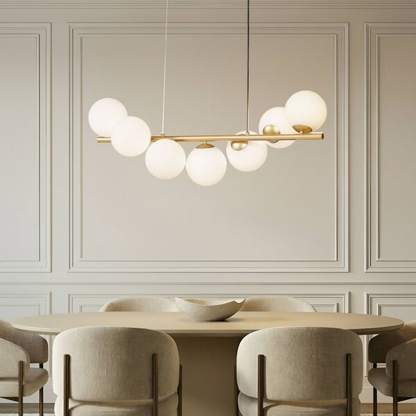 Lampa wisząca szklana Isandro Lucande, możliwość ściemniania, mosiężny / złoty, salon / jadalnia, szkło, design