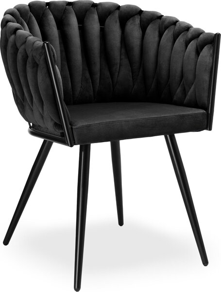 Krzesło Welurowe Plecione Aston Velvet Czarne