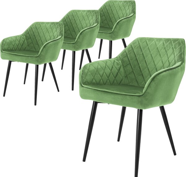 ML-Design zestaw 4 krzeseł do jadalni z podłokietnikami i oparciem, szałwia, krzesło kuchenne z aksamitnym obiciem, tapicerowane krzesło z metalowymi nogami