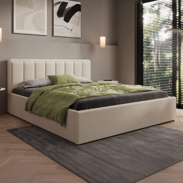 MebleMWM Łóżko tapicerowane z pojemnikiem SFG0143 | 160x200 | Boucle | Beż #3
