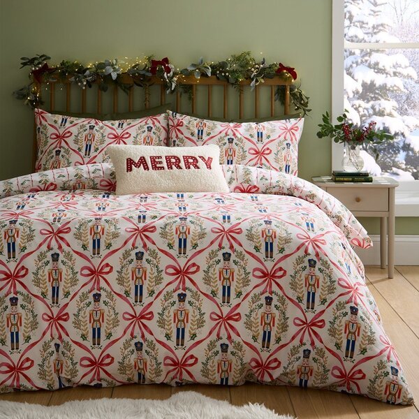 Pościel jednoosobowa w naturalnym kolorze 135x200 cm Christmas Nutcracker Bows – Catherine Lansfield