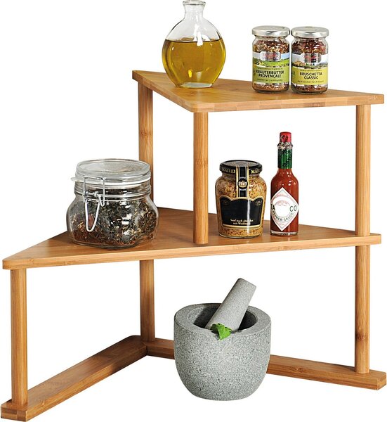 Półka kuchenna KESPER Narożna półka kuchenna wykonana z bambusa - 2-poziomowa - 52x29,5x39cm - oszczędzająca miejsce półka do kuchni i spiżarni - naturalna i dekoracyjna -58802