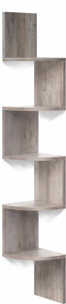 Regał narożny Relaxdays, wys. x szer. x gł.: 125 x 20 x 20 cm, 5 półek, MDF, wzór zygzakowaty, regał ścienny, wiszący regał na książki, jasnobrązowy