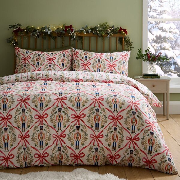 Pościel jednoosobowa w naturalnym kolorze 135x200 cm Christmas Nutcracker Bows – Catherine Lansfield