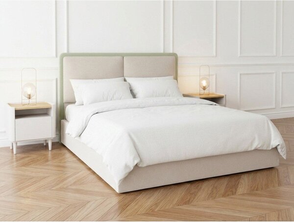 Beżowe tapicerowane łóżko dwuosobowe ze schowkiem ze stelażem 180x200 cm Mara – Bobochic Paris