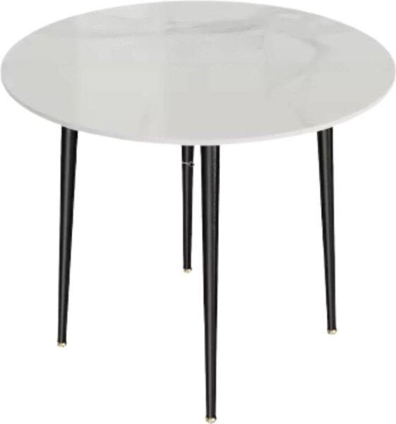 Okrągły stół do jadalni imitujący marmur – 80 cm – stół do jadalni dla 4 osób – szary stół marmurowy – metalowa rama – nowoczesny