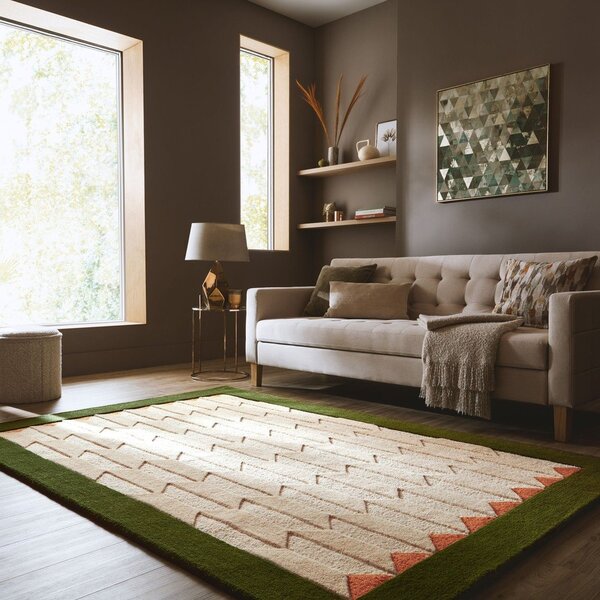 Zielony/w naturalnym kolorze wełniany dywan tkany ręcznie 200x290 cm Apex Border Wool – Flair Rugs
