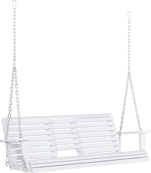 Outsunny Wisząca Ławka 2-3 osobowa Drewno Jodłowe 150 x 75 x 53 cm Biały