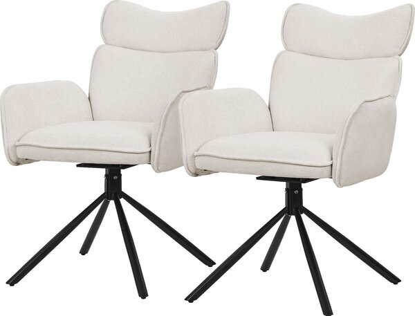 ML-Design krzesła do jadalni obrotowe zestaw 2 sztuk Beżowa tapicerka z tkaniny Krzesło do salonu z oparciem i podłokietnikiem Krzesło obrotowe 360° z metalowymi nogami Fotel ergonomiczny