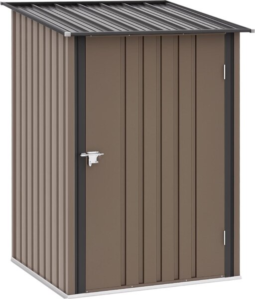 Domek narzędziowy Outsunny z metalu, 1,6 m³, 100 x 103 x 160 cm, z dachem dwuspadowym, zamykanymi drzwiami, odporny na warunki atmosferyczne, do ogrodu, na zewnątrz, brązowy