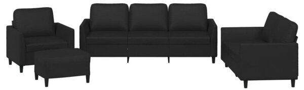 Sofa 4-osobowa z poduszkami, czarna, sztuczna skÃ³ra