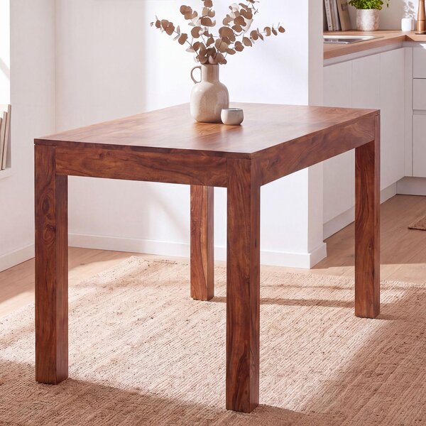 FineBuy Stół do jadalni prostokątny 120 cm z litego drewna Sheesham - Designerski stół do jadalni dla 4-6 osób - Stół kuchenny w stylu wiejskim - Stół z litego drewna