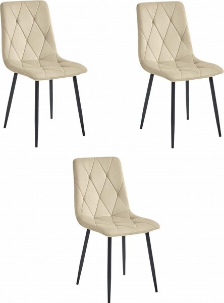 Krzesło Valora LIBRA Cool Beige Velvet Black Legs Zestaw 3 szt. | Zestaw 3 krzeseł w odcieniu beżu z kontrastującym czarnym kolorem