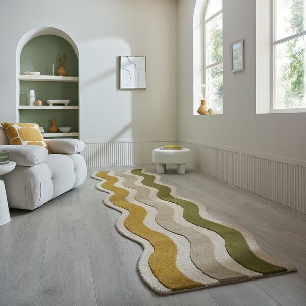Zielony/w naturalnym kolorze wełniany chodnik tkany ręcznie 80x300 cm Cascade Wool – Flair Rugs