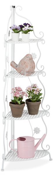 Narożna półka na rośliny, 4 półki, do użytku wewnątrz i na zewnątrz, metalowa, wymiary: 113,5 x 31 x 31 cm, dekoracyjna drabinka na rośliny, biała – Relaxdays