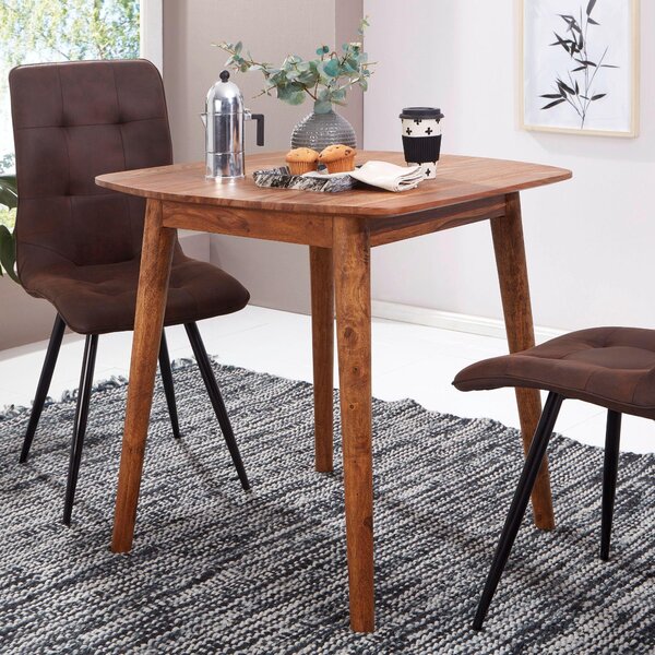 FineBuy Stół do jadalni 80 cm z litego drewna sheesham, designerski stół kuchenny, drewniany stół z litego drewna, rustykalny stół do jadalni, stół z litego prawdziwego drewna, nowoczesny