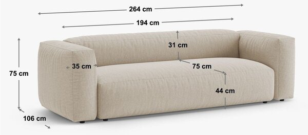 Kremowa rozkładana sofa modułowa 264 cm Martina – Micadoni