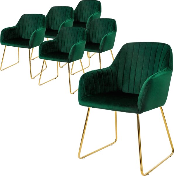Zestaw 6 krzeseł do jadalni ML-Design z oparciem, zielone, wykonane z aksamitu