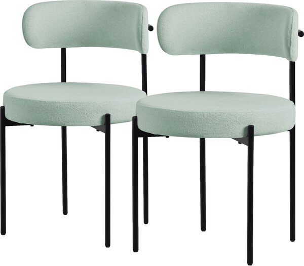 ML-Design zestaw 2 krzeseł do jadalni, krzesło kuchenne, wykonane z tkaniny teddy w kolorze zielonym, krzesło do salonu z oparciem, krzesła tapicerowane z metalowymi nogami, krzesło do salonu