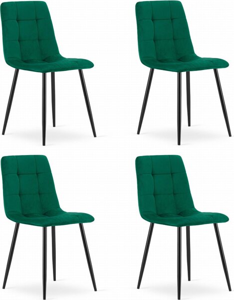 Krzesło Valora KARA Dark Green x4 - Zestaw 4 ciemnozielonych krzeseł welurowych