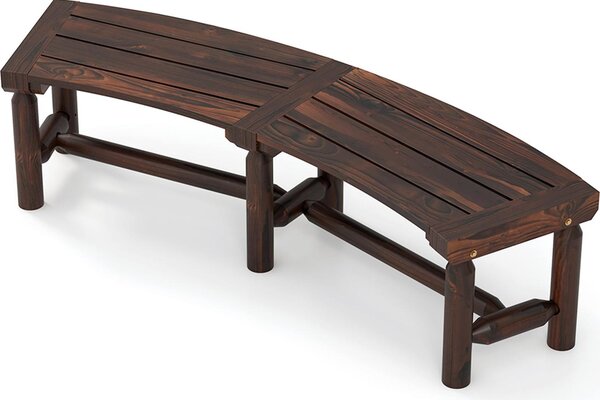 Drewniana ławka ogrodowa, zakrzywiona ławka do ogniska z karbonizowanym wykończeniem, jodłowa płyta stolarska i sosnowe nogi, , Rustic Brown