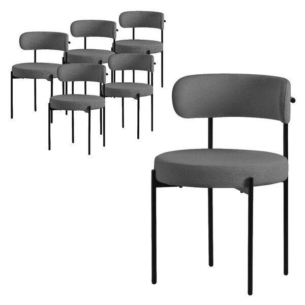 ML-Design zestaw 6 krzeseł do jadalni, krzesło kuchenne, wykonane z tkaniny teddy w kolorze szarym, krzesło do salonu z oparciem, krzesła tapicerowane z metalowymi nogami, krzesło do salonu