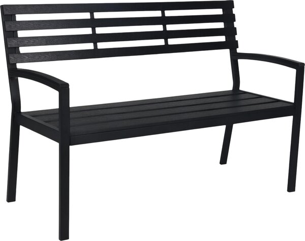 Ławka ogrodowa Relaxdays, 2-osobowa, wys. x szer. x gł.: 88 x 128 x 59 cm, tworzywo sztuczne i metal, ławka ogrodowa, taras, balkon, czarna