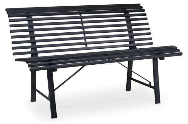Ławka ogrodowa Relaxdays, 2-osobowa, wymiary: 79 x 130 x 75 cm, solidna stal, ławka odporna na warunki atmosferyczne, stabilna ławka parkowa, kolor antracytowy