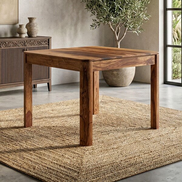 FineBuy Stół do jadalni z litego drewna sheesham 80x80 cm, ciemnobrązowy, kwadratowy stół do jadalni, stół kuchenny dla 4 osób, drewniany stół do jadalni, ręcznie wykonany