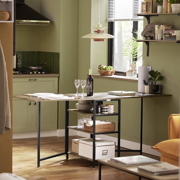 SoBuy FWT62-N składany stół do jadalni z 3 półkami składany stół kuchenny drewniany stół industrialny WHT ok. 180x77x60cm