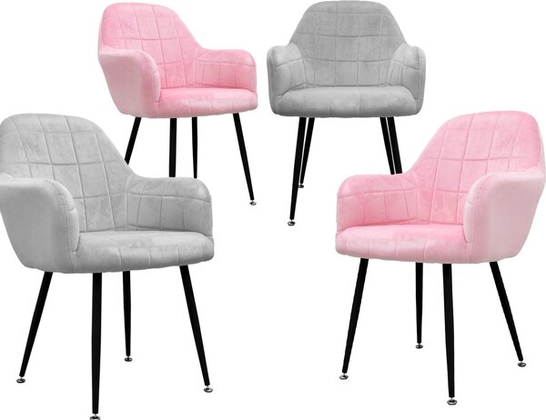 Zestaw 4 krzeseł do jadalni ML-Design z oparciem, szare/różowe, wykonane z mikrofibry