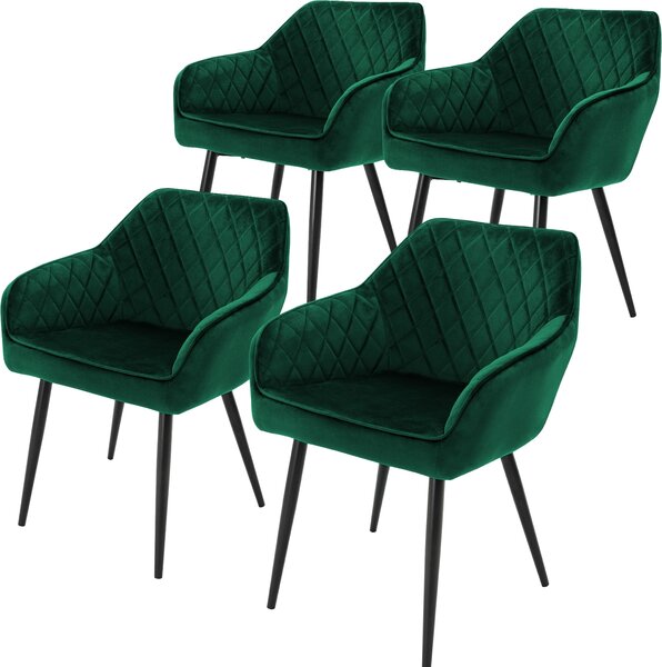 ML-Design zestaw 4 krzeseł do jadalni z podłokietnikami i oparciem, ciemnozielone, krzesło kuchenne z aksamitnym pokryciem, tapicerowane krzesło z metalowymi nogami