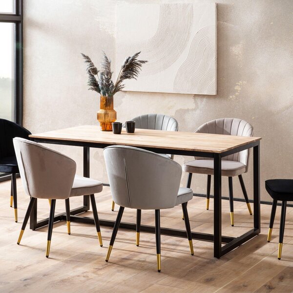 WOHNLING Stół do jadalni 120x60x76 cm z litego drewna akacjowego, metalowy stół do jadalni w stylu loftowym, stół kuchenny z metalowymi nogami, drewniany stół w stylu industrialnym, mały stół do jadalni