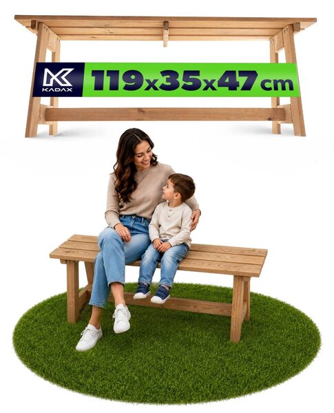 Drewniana ławka parkowa KADAX bez oparcia 119 cm, solidna ławka tarasowa