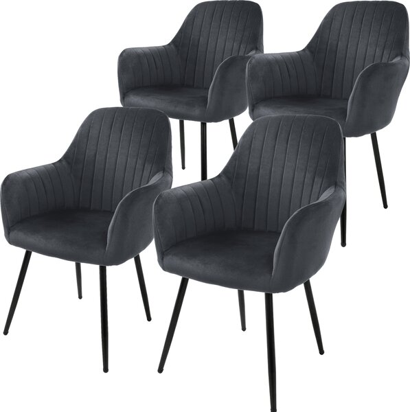 Zestaw 4 krzeseł do jadalni ML-Design z oparciem, szare, wykonane z aksamitu