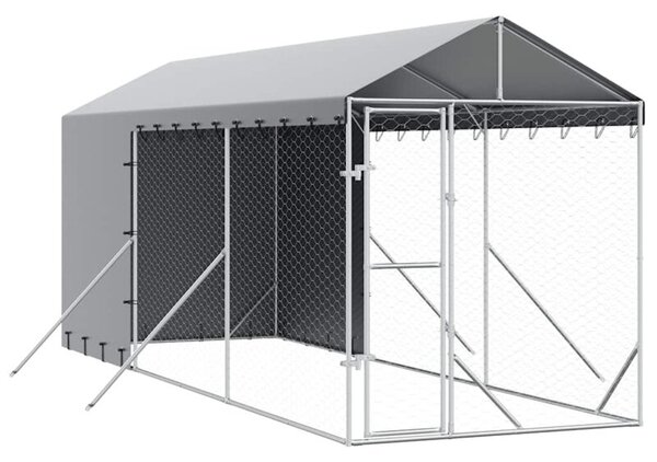 Kojec dla psa, z dachem, srebrny, 2x6x2,5 m, stal galwanizowana