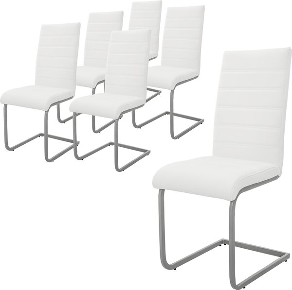 Zestaw 6 krzeseł do jadalni ML-Design z oparciem, białe, wykonane z imitacji skóry