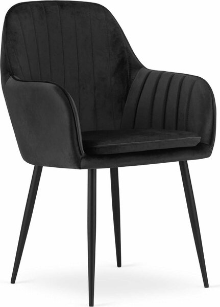 Krzesło Valora LUGO z czarnym aksamitem, nogi w kolorze czarnym x1 | Eleganckie krzesło z czarnego aksamitu ze stabilnymi nogami