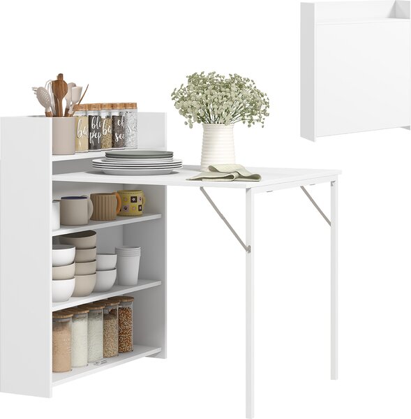 Składany stół jadalny HOMCOM dla 3 osób z 4-poziomowymi półkami, nowoczesny stół do jadalni w małych pomieszczeniach, kuchenny, 79 x 91 x 93 cm, biały