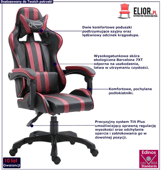 Ciemnoczerwony fotel obrotowy gamingowy G9-R30
