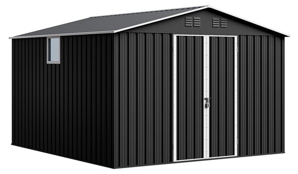 Domek narzędziowy metalowy NORDVIC Thor 283x313 cm - uchylne Drzwi, Ocynkowany, Dwuspadowy Dach, Wentylacja, Cold Grey