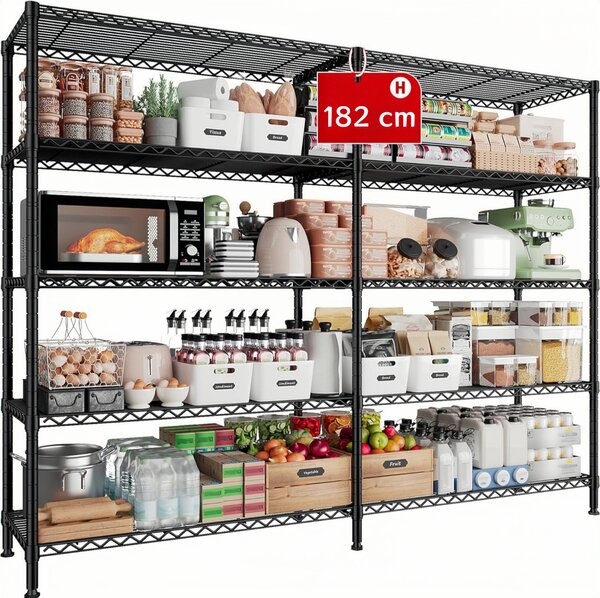 5-poziomowa standardowa półka obrotowa, półka do dużych obciążeń z regulacją wysokości, 152 (76+40,5) x 35,5 x 182 cm (dł. x szer. x wys.), nośność co najmniej 680 kg