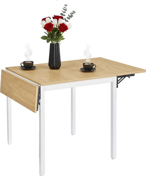 Składany stół jadalny Relaxdays, dla 2–4 osób, wymiary: 76 x 120 x 78 cm, zajmujący mało miejsca stół składany, do kuchni, MDF i żelazo, kolor naturalny/biały