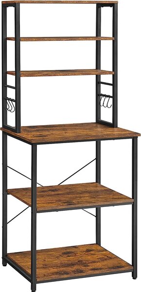 Półka kuchenna VASAGLE, półka stojąca z półkami, z 6 haczykami i metalową ramą, półka na mikrofalówkę, industrialny design, 40 x 60 x 167 cm