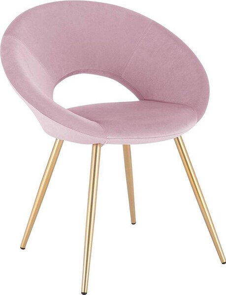 Krzesło Happyment Luxe Velvet – różowe – krzesła do jadalni z podłokietnikami – krzesło konferencyjne – złote metalowe nogi – 1 sztuka – wysokość siedziska 47 cm