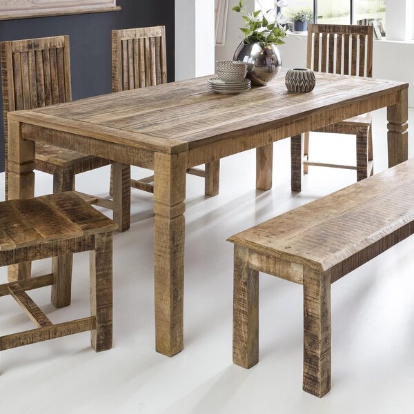 FineBuy Stół do jadalni 120 cm prostokątny z litego drewna mango naturalnego - Solidny stół do jadalni - Rustykalny stół kuchenny - Stół z prawdziwego drewna w stylu rustykalnym Stół drewniany