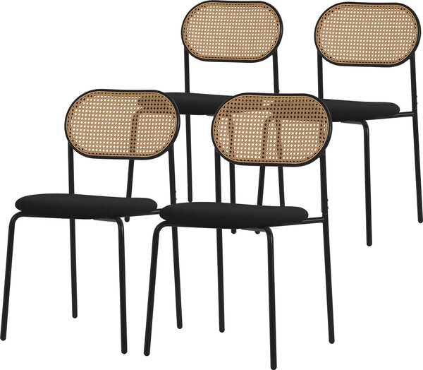 ML-Design zestaw 4 krzeseł do jadalni, czarne, krzesło kuchenne z rattanowym oparciem Krzesła tapicerowane z zakrzywionym oparciem z siatki Krzesło rattanowe z metalowymi nogami