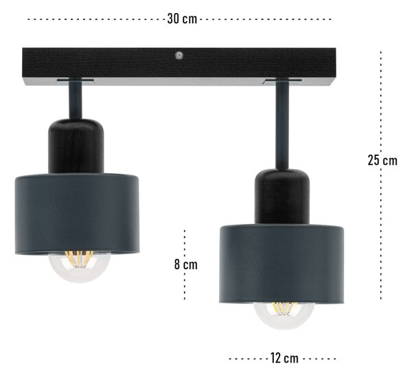 Antracytowo-czarna lampa sufitowa, dwupunktowy spot DAN30x7SC z drewna