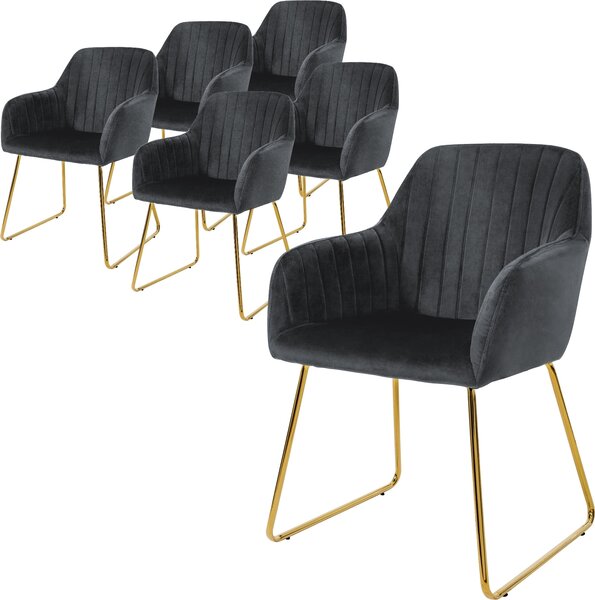 Zestaw 6 krzeseł do jadalni ML-Design z oparciem, szare, wykonane z aksamitu