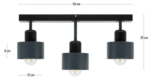 Antracytowo-czarna lampa sufitowa, trzypunktowy spot DAN50x7SC z drewn